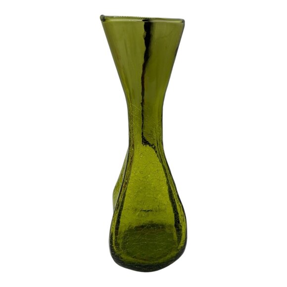Other - Vintage Viking Epic Crackle Concaved Vase Avacado Green 4 Sided 9 1/4 Inches